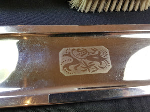 Vintage Silver Metal Vanity Tray and Hair Brush Set 1920's - 1930's Art Deco