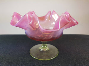 Antique Victorian Cranberry and Vaseline Glass Candy Bowl Compote Dish 1800's