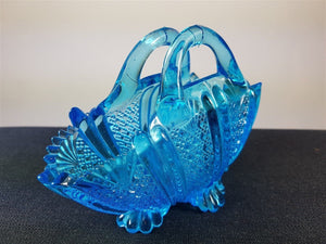 Antique Victorian Blue Pressed Glass Basket Figurine 1800's