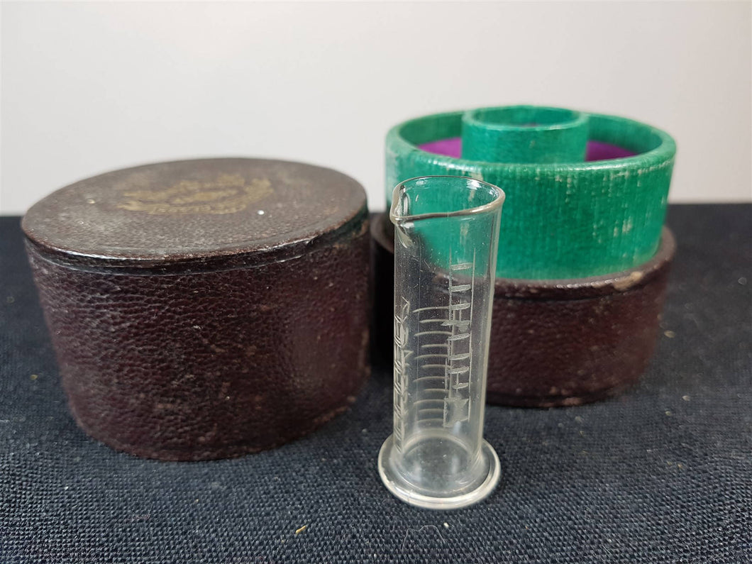 Antique Medicine Glass Minim Measure in Original Case Box Victorian Etched Glass Original