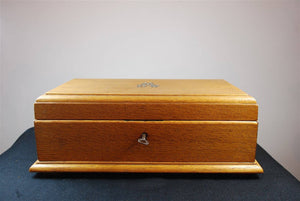 Antique Victorian Wooden Jewelry or Trinket Box with Original Key Late 1800's Wood and Sterling Silver