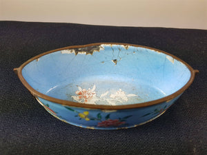 Antique Chinese Copper and Enamel Oval Rice Bowl Hand Painted