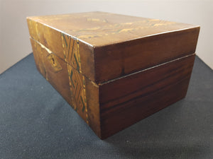 Antique Wooden Inlaid Jewelry Trinket Box Tunbridge Marquetry Wood Inlay Late 1800's Original