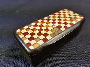 Antique Inlaid Stag Deer Horn Snuff Box Victorian Checkered Inlay 1800's Original