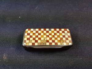 Antique Inlaid Stag Deer Horn Snuff Box Victorian Checkered Inlay 1800's Original