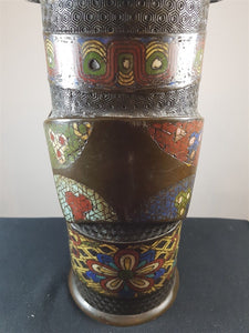 Antique Chinese Cloisonne and Copper Metal Vase or Display Cane or Umbrella Stand Original