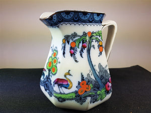 Antique Jug or Pitcher with Exotic Birds Pattern Victorian 1800's Keeling Losol Ware Ceramic Pottery