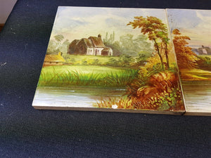 Vintage Hand Painted Rural Landscape Decorative Ceramic Wall Tiles Set of 2  English Countryside