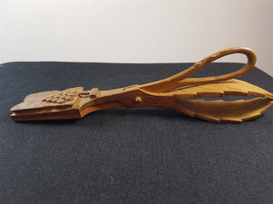 Vintage Black Forest Hand Carved Wood Serving Tongs Wooden Early 1900's - 1930's Original Hand Made Carving