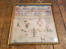 Load image into Gallery viewer, Antique Child&#39;s Sampler Needlepoint Embroidery Sample 1877 Jane Annie Armstrong Age 14 Framed Art Victorian Original Hand Embroidered
