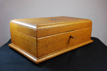 Load image into Gallery viewer, Antique Victorian Wooden Jewelry or Trinket Box with Original Key Late 1800&#39;s Wood and Sterling Silver
