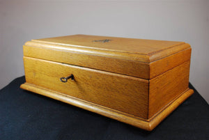 Antique Victorian Wooden Jewelry or Trinket Box with Original Key Late 1800's Wood and Sterling Silver