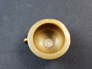 Antique Miniature Hand Turned Brass Metal Cup Mug with Silver Coin Inside 1800's