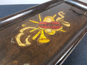 Antique Wooden Serving or Vanity Tray with Hand Painted Musical Instruments Early 1900's Wood and Metal Decorative