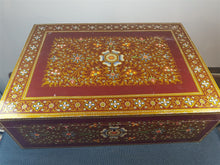 Load image into Gallery viewer, Vintage Hand Painted Wooden Jewelry or Trinket Box Burgundy Red with Flowers Original Art
