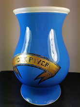 Load image into Gallery viewer, Antique Pharmacy Jar Vase Blue White and Gold Ceramic Pottery Late 1800&#39;s Original
