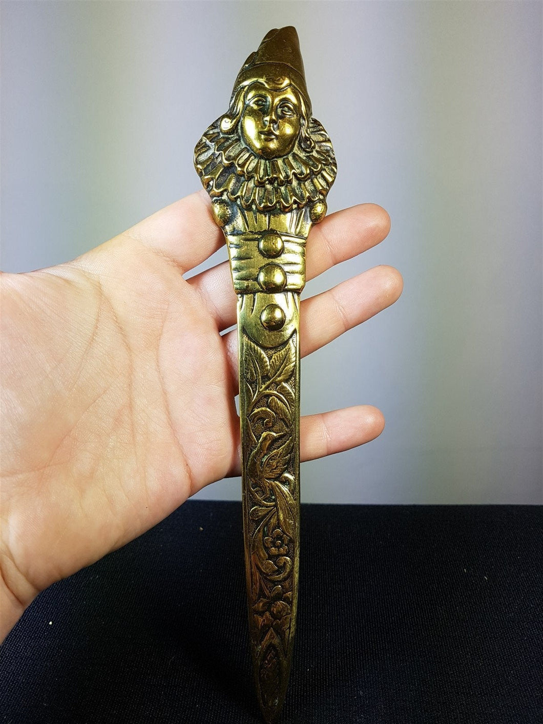 Antique Pierrot Clown Letter Opener Paper Knife Brass Late 1800's - Early 1900's