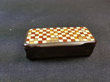 Load image into Gallery viewer, Antique Inlaid Stag Deer Horn Snuff Box Victorian Checkered Inlay 1800&#39;s Original
