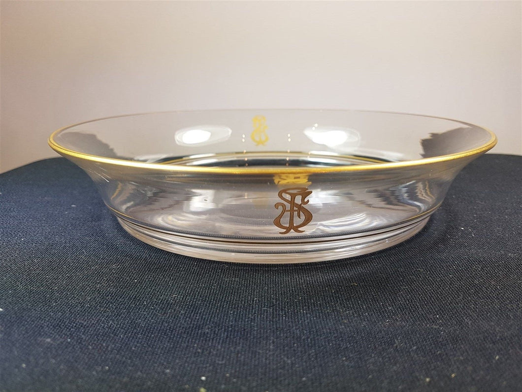Antique Clear Glass Bowl with Gold Painted Accents Early 1900's