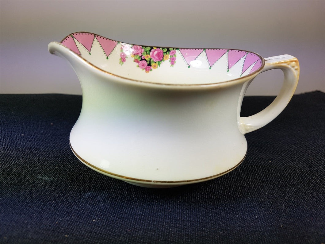 Vintage Paragon Fine Bone China Cream Pitcher Creamer Art Deco 1920's Original Ceramic Pink and White with Roses
