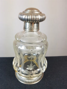 Antique French Sterling Silver and Etched Glass Perfume Bottle Art Nouveau Late 1800's - Early 1900's