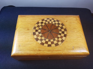 Antique Wooden Jewelry or Trinket Box Inlaid Tunbridge Marquetry Inlay Wood Vintage Hand Made Original