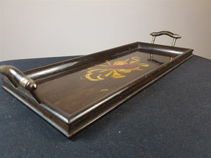 Antique Wooden Serving or Vanity Tray with Hand Painted Musical Instruments Early 1900's Wood and Metal Decorative