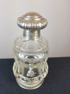 Antique French Sterling Silver and Etched Glass Perfume Bottle Art Nouveau Late 1800's - Early 1900's