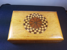 Load image into Gallery viewer, Antique Wooden Jewelry or Trinket Box Inlaid Tunbridge Marquetry Inlay Wood Vintage Hand Made Original
