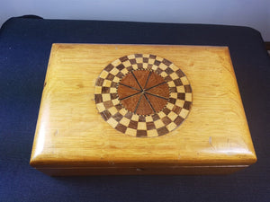 Antique Wooden Jewelry or Trinket Box Inlaid Tunbridge Marquetry Inlay Wood Vintage Hand Made Original