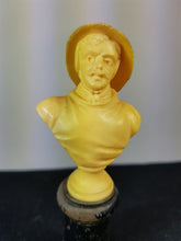 Load image into Gallery viewer, Vintage Miniature Fireman Bust on Wooden Stand Celluloid and Wood 1920&#39;s Figurine Sculpture
