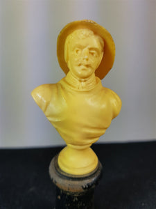 Vintage Miniature Fireman Bust on Wooden Stand Celluloid and Wood 1920's Figurine Sculpture