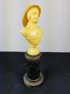 Vintage Miniature Fireman Bust on Wooden Stand Celluloid and Wood 1920's Figurine Sculpture