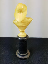 Load image into Gallery viewer, Vintage Miniature Fireman Bust on Wooden Stand Celluloid and Wood 1920&#39;s Figurine Sculpture
