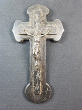 Load image into Gallery viewer, Antique French Crucifix Cross Wood and Metal 1800&#39;s Original Wall Hanging Hand Carved Wooden
