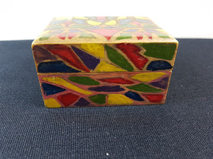 Vintage Postage Stamp or Jewelry Box Art Deco Painted Wood 1920's Original Wooden