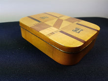 Load image into Gallery viewer, Vintage Prison Art Tobacco Tin Box Altered with Wood Inlay Hand Made Original 1950&#39;s - 1970&#39;s Wooden Veneer Marquetry
