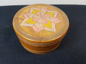Vintage Wooden Trinket or Jewelry Box 1920's Art Deco Painted and Carved Round