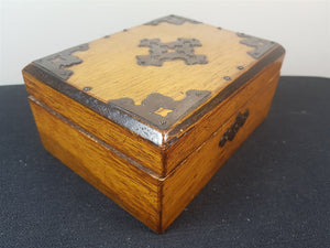 Antique Jewelry Trinket or Sewing Box Wood and Metal Victorian 1800's Original Wooden