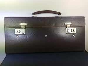Vintage Jewelry Salesman Travel Display Bag Case Traveling Bag Brown Leather and Silver Chrome Metal 1930's
