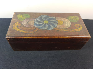 Antique Wooden Box Jewelry or Trinket Storage Hand Painted Wood 1920's - 1930's Original Art Deco Vintage
