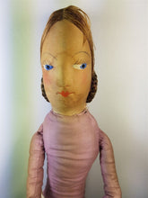 Load image into Gallery viewer, Vintage Boudoir Bed Doll Cloth and Silk Hand Painted 1920&#39;s Antique Rag 29 Inches Tall
