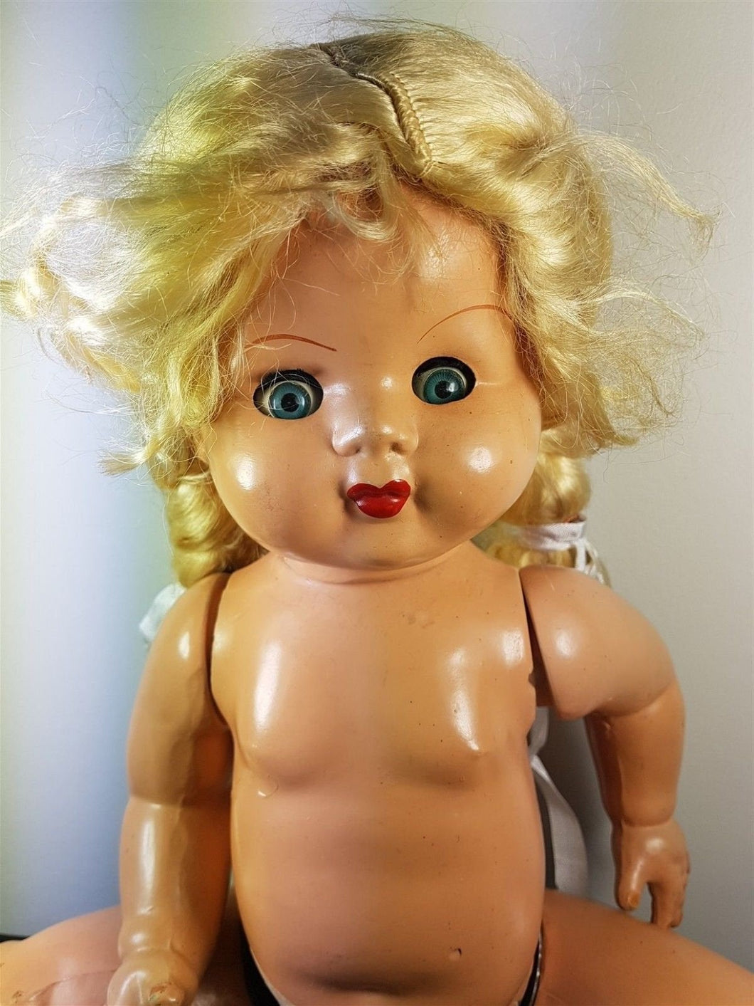 Vintage Composition Doll Girl 1930's Original 19 Inch with Noise Maker with Sleep Eyes and Blond Hair Antique