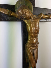 Load image into Gallery viewer, Antique Crucifix Cross Wood and Bronze German Herimann Signed
