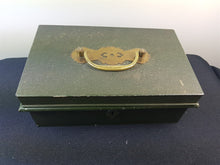 Load image into Gallery viewer, Vintage Metal Cash Money Box 1920&#39;s - 1930&#39;s with Removable Coin Tray Tin Metal and Brass
