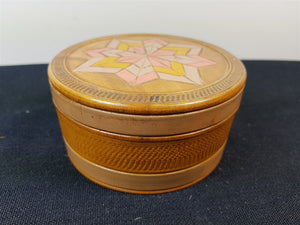 Vintage Wooden Trinket or Jewelry Box 1920's Art Deco Painted and Carved Round