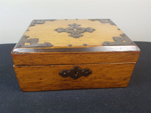 Antique Jewelry Trinket or Sewing Box Wood and Metal Victorian 1800's Original Wooden