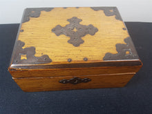 Load image into Gallery viewer, Antique Jewelry Trinket or Sewing Box Wood and Metal Victorian 1800&#39;s Original Wooden
