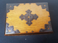 Load image into Gallery viewer, Antique Jewelry Trinket or Sewing Box Wood and Metal Victorian 1800&#39;s Original Wooden
