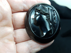 Antique Whitby Jet Brooch Victorian Original Carved Lady Cameo Portrait 1800's Original